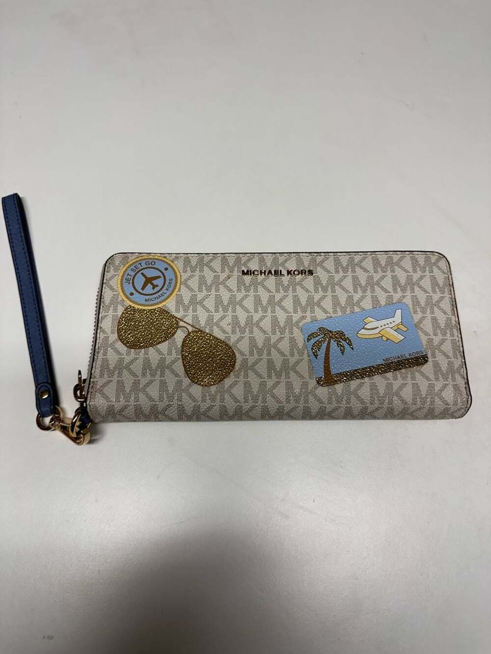 Michael Kors Jet Set Travel Large Embellished Signature Logo Wristlet Wallet